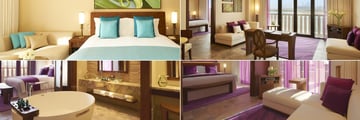 Sofitel Dubai The Palm, (clockwise from top left): Luxury Room, Opera Suite, Junior Suite and Prestige Suite