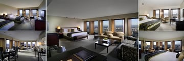 Sofitel Melbourne on Collins, (clockwise from top left): Classic Room Two Twin Beds City View, Junior Suite Corner, Superior Room Bay View, Luxury Room Corner and Prestige Suite Club Sofitel Corner