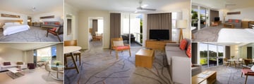 Sofitel Noosa Pacific Resort, (clockwise from top left): Superior Room Village View, Opera Suite, Superior Room Pool View, Junior Suite and Luxury Room