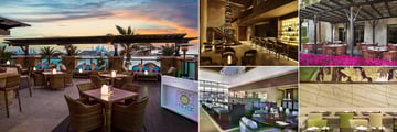 Sofitel, The Palm, Apartments, (clockwise from left): Maui Beach Restaurant Rooftop, Porterhouse Sports Bar, Bottega Restaurant, Manava Restaurant and Moana Seafood Restaurant