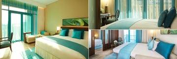 Sofitel, The Palm, Apartments, (clockwise from left): One Bedroom Apartment, Standard Bedroom in Two Bedroom Apartments and Three Bedroom Apartment with Palm View