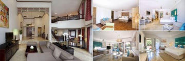 Sol Beach House Melia Benoa, (clockwise from left): Xtra Beach Suite Living Area, Xtra Beach Suite Bedroom, Xtra Beach House Room, Xtra Beach House Silver Room and Xtra Beach House Junior Suite 