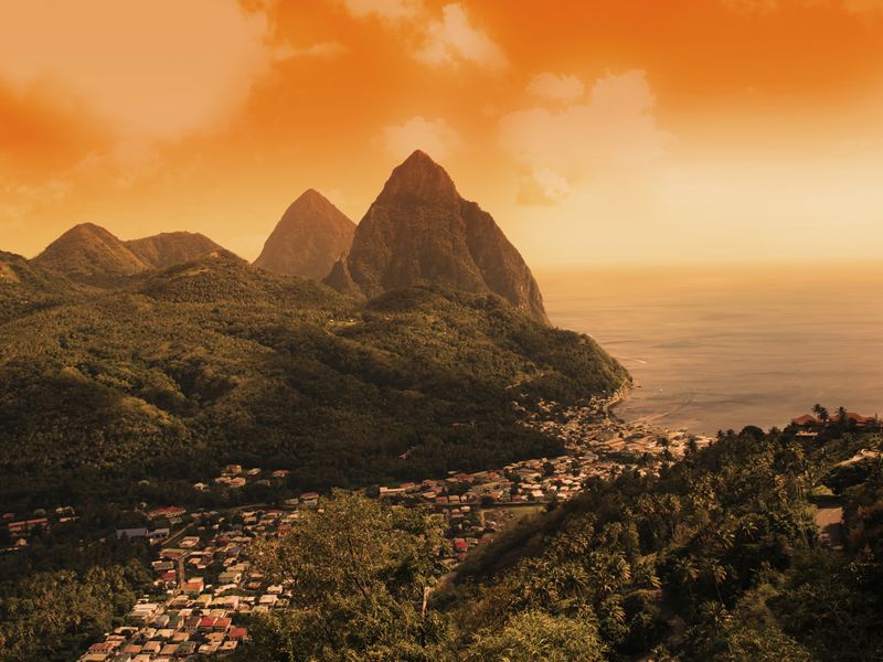 Sunset over the Pitons