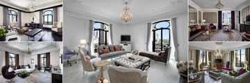 The St Regis New York, (clockwise from top left): Bentley Suite, Dior Suite, Madison Suite, Royal Suite and Milano Suite Living Rooms 
