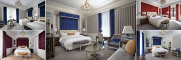 The St Regis New York, (clockwise from top left): Double Guest Room, Deluxe Guest Room, Grand Suite Bedroom, Superior Guest Room and Deluxe Suite Bedroom 