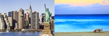 Statue of Liberty, New York Skyline & Cancun Beach