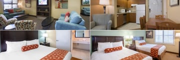 staySky Suites I-Drive Orlando, (clockwise from top left): Suite Living Room, Suite Kitchen, Suite Double Room and Suite King Room