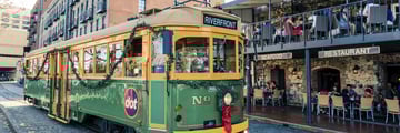 A streetcar in the historic district of Savannah