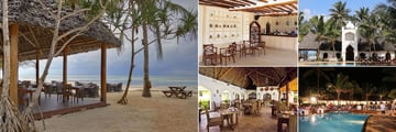 Sultan Sands, (clockwise from left): Kivuli Restaurant, Casablanca Restaurant Interior and Exterior and Mwambao Restaurant Exterior and Interior