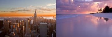 Sunsets over Manhattan and Cancun Beach