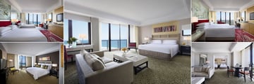 Surfers Paradise Marriott Resort & Spa, (clockwise from top left): Ocean View Two Doubles, Junior Suite Ocean View, Hinterland King Room, Executive Two Doubles One Bedroom Suite and Residential Suite