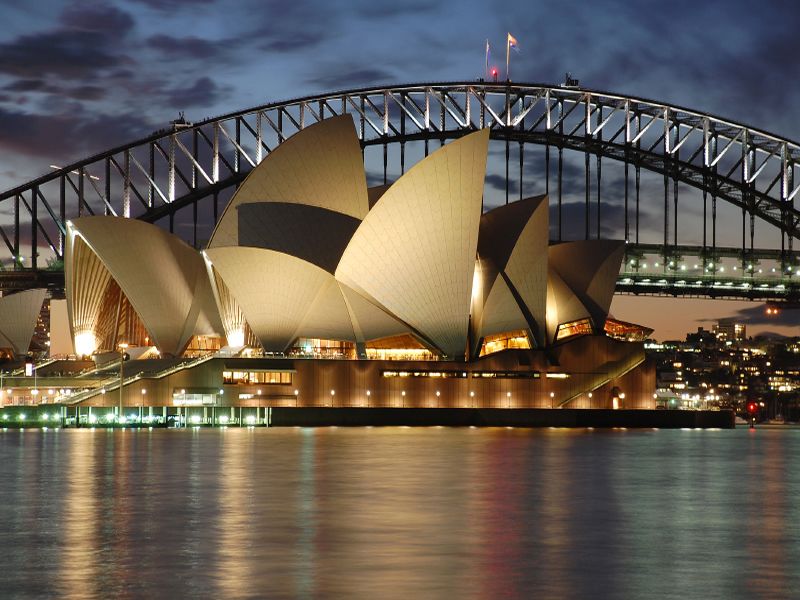 Sydney Opera House and bridge at night