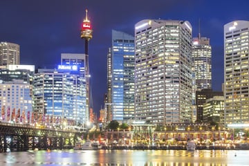 Sydney skyline and Pyrmont Bridge