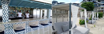 Tamarind Hills clubhouse and day beds on the beach