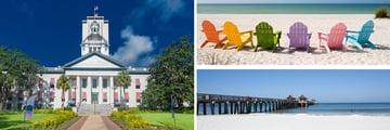 Tallahassee State Capitol, St Petes beach, Naples Pier