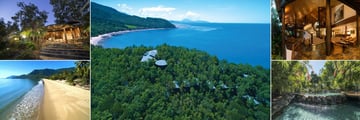 Thala Beach Nature Reserve, (clockwise from top left): Lobby Exterior, Views of Reserve to the North, Lobby and Reception, Main Pool and Oak Beach