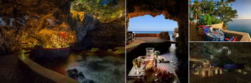 The Caves, (clockwise from left): Private Dining in the Cave, The Sands Terrace, Blackwell Rum Bar