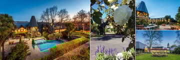 The Chateau On The Park, (clockwise from left): Hotel Courtyard and Pool, Rose Garden, Garden Court Brasserie Terrace, Exterior Garden Court Brasserie and Gardens