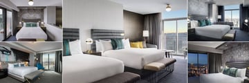 The Cosmopolitan of Las Vegas, (clockwise from top left): Terrace Studio King, Queen-Queen Terrace Studio, Terrace Suite, Terrace One Bedroom and Two Bedroom City Suite