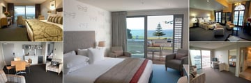 The Crown Hotel, (clockwise from top left): Studio Premium Suite, Studio Room, Heritage Studio Suite, One Bedroom Suite and Two Bedroom Suite