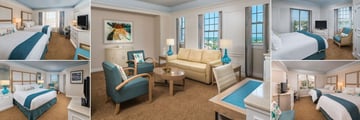 The Don Cesar, (clockwise from top left): Deluxe Balcony Two Doubles, Suite Living Room, Grand Gulf View King with Balcony, Superior Two Doubles and One Bedroom Luxury King Suite