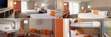 Clockwise from top left: Deluxe Two Queens Room, Premium Room, Kids Room and Family Suite at The Garland