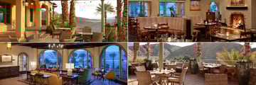 Clockwise from top left: Front Patio, Dining Room, Back Patio and The Lounge at The Inn at Death Valley