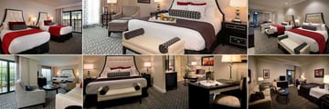 The Inn on Fifth & Club Level Suites, (clockwise from top left): Deluxe View Double Room, Deluxe King Room, Club Level Queen Room, Junior Suite, Terrace Suite and Royal Suite  