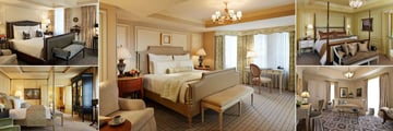 The Jefferson, (clockwise from top left): Premier Room, Deluxe Room, Executive Suite, The Martha Jefferson Suite and The Thomas Jefferson Suite