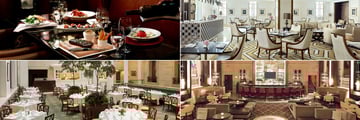 The Langham Boston, (clockwise from top left): Bond Restaurant, The Reserve, Bond Restaurant Lounge and Cafe Fleuri