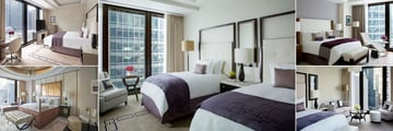 The Langham Chicago, (clockwise from top left): Deluxe Premier River View Room, Deluxe Twin Room, Classic River View Suite, Junior Club Suite and Regent Suite Bedrooms 