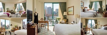 The Langham Melbourne, (clockwise from top left): Deluxe River Corner Room, Deluxe Balcony Room, Superior Room Twin, Executive Room and Executive Terrace Room