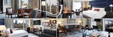 The Liberty Hotel, (clockwise from top left): Ebersol Suite Living Room, Superior King Room, Double Queen Room and Charles River Suite Living Room