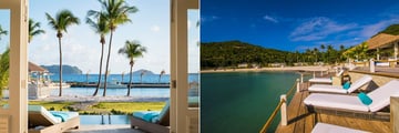 Views to Mustique and views from the sundeck at The Liming Bequia