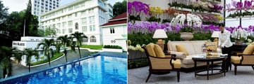 Hotel Facade, Pool and the Orchid Conservatory at The Majestic Hotel Kuala Lumpur