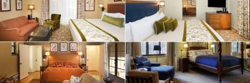The Majestic Yosemite Hotel, (clockwise from top left): Classic Room, Junior Suite, Suite and Cottage Bedroom  