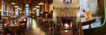 Dining Room, Elevator Lobby and Bar at The Majestic Yosemite Hotel 
