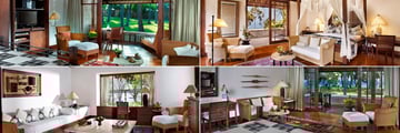 Clockwise from left: Pavilion Garden View, Ocean View Villa, Pavilion Ocean View, and Royal Villa at The Oberoi Lombok