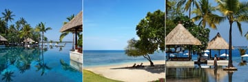 The pool and private Medana beach at The Oberoi Lombok