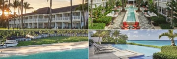 The Ocean Club, A Four Seasons Resort, Bahamas, (clockwise from top left): Hotel Exterior, Hartford Courtyard, Villa Pool and Aerial View of the Resort