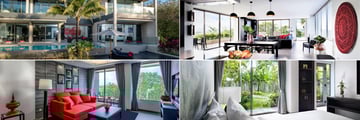 Clockwise from top left: Four Bedroom Pool Villa, Two Bedroom Pool Loft, Garden Suite and Hill View Suite at The Pavilions Phuket