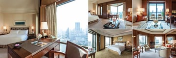 The Peninsula Bangkok, (clockwise from left): Superior Room, Grand Deluxe Room, Grand Balcony Room, Deluxe Suite and Grand Terrace Suite