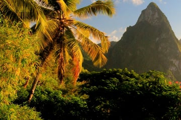 The Pitons at sunset