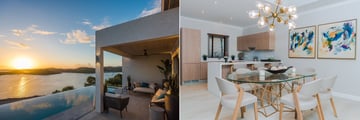 An Antibe Villa private pool and kitchen area at The Point at Petite Calivigny