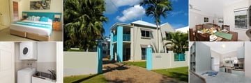 The Reef Retreat, (clockwise from top left): Three Bedroom Townhouse Bedroom, Exterior, Dining, Kitchen and Utility Room