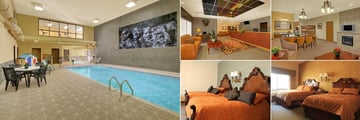The Rushmore Express Hotel, (clockwise from left): Pool, Reception, Living Area and Bedrooms