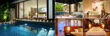 The Sarojin, Khao Lak, (clockwise from left): Pool Residence, Bathroom, Garden Residence and Two Bedroom Pool Residence
