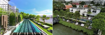 The Siam Hotel, Main Pool and Aerial View of Pool Villas and Main Pool