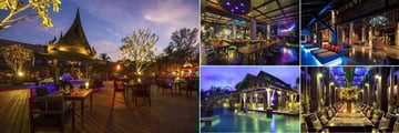 The Slate, Phuket, (clockwise from left): Black Ginger Restaurant Deck, Dirty Monstera, Lobby, Rivet Restaurant and Pulley Bar at Night
