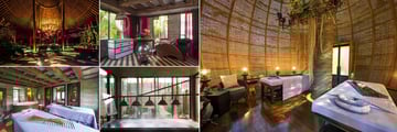 The Slate, Phuket, (clockwise from top left): Coqoon Spa Reception, Salon, Coqoon Nest Treatment Room, Vichy Shower and Coqoon Suite Treatment Room